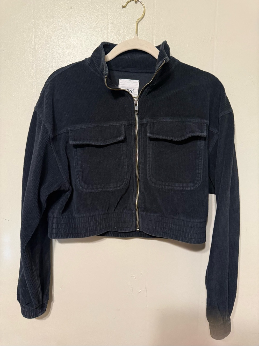 aerie Cropped Corduroy Utility Jacket - black XS